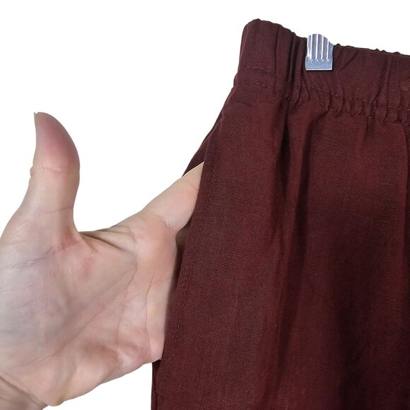 H&M Linen Wide-Leg Pants L Pull On Burgundy High Waist Coastal Lagenlook Scandi - Picture 4 of 12